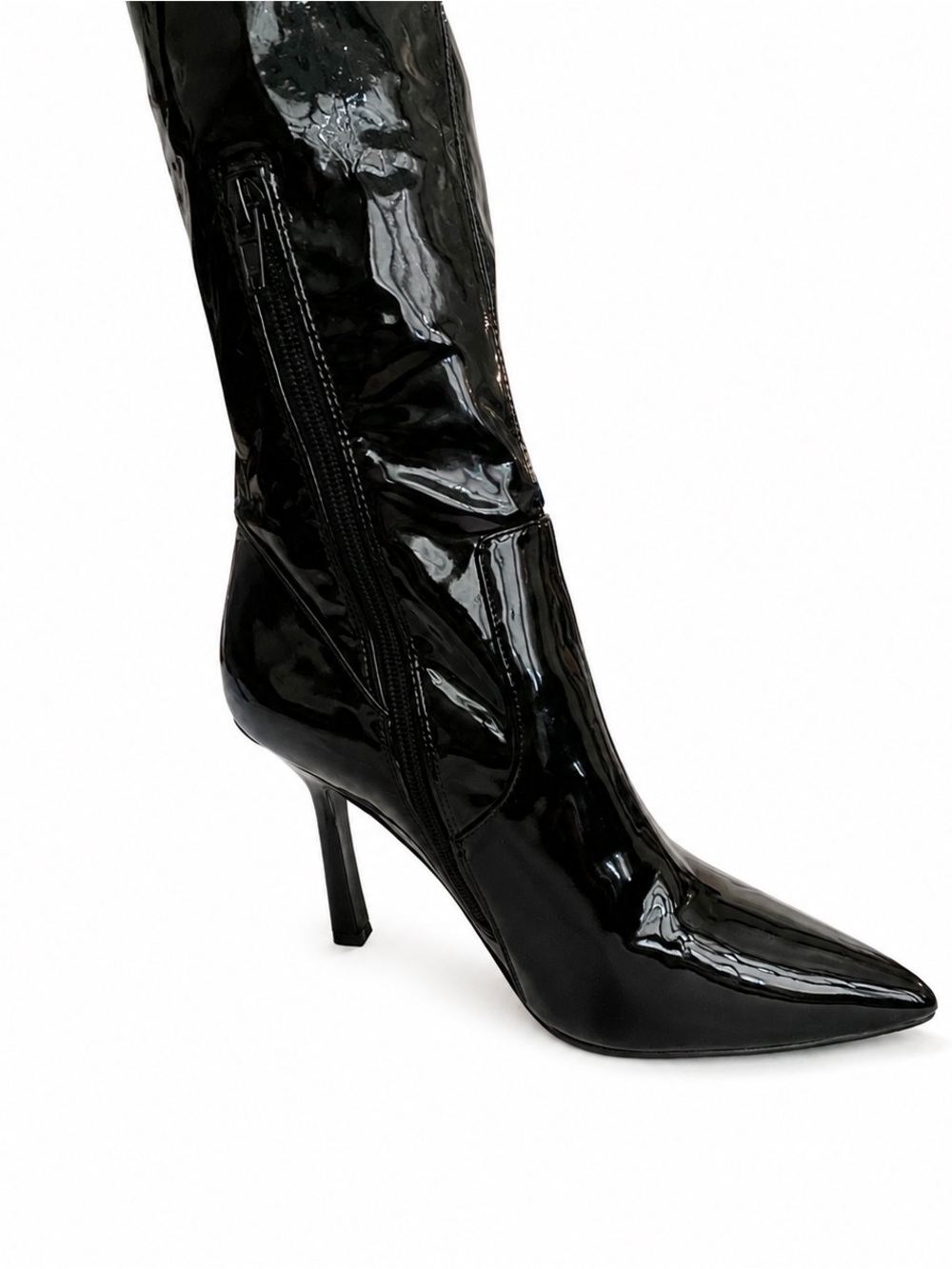 Sexy Black Patent Leather Thigh High Boots - Picture 3 of 8
